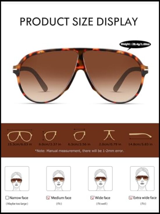 Oversized Aviator Sunglasses Retro Big Round Vintage Sun Glasses main image 5